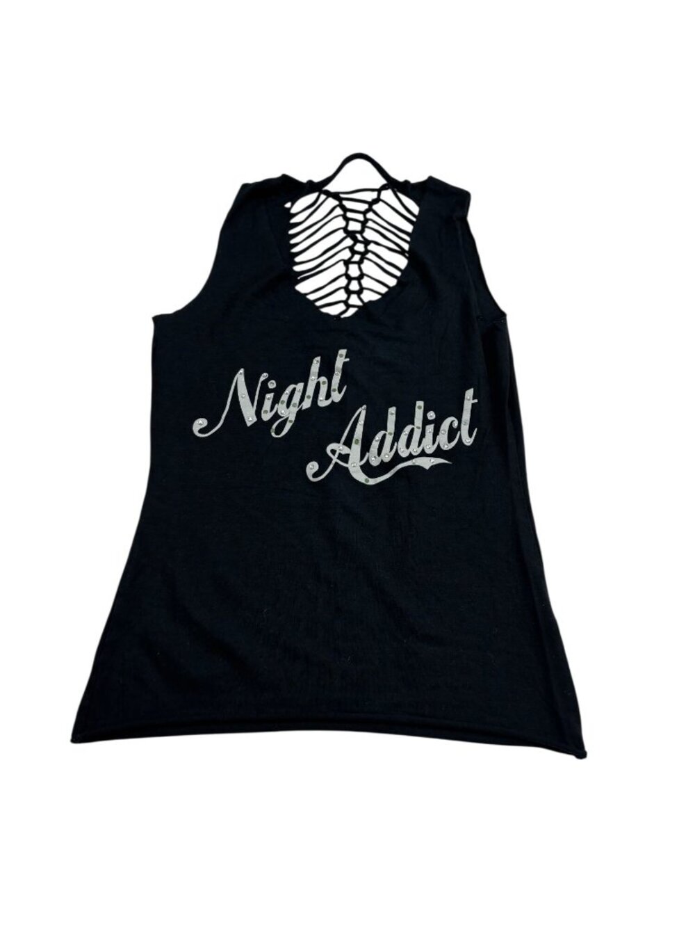 Night Addict Women’s Sleeveless Black Top With Graphic Design